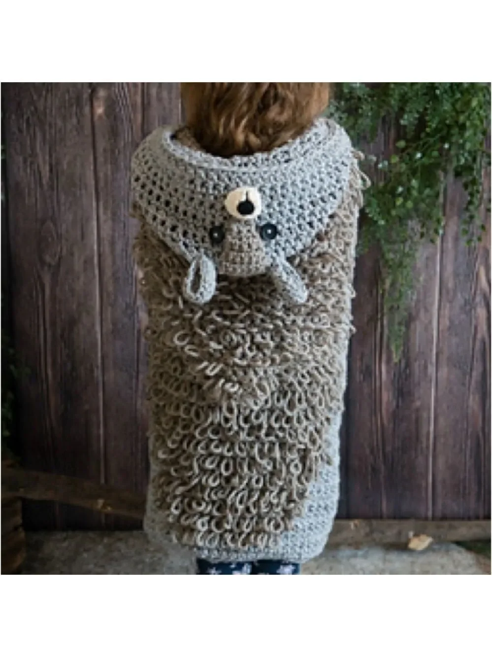 HAND MADE Kids Crochet Animal Squirrel Hooded Blanket Grey Black White Tan